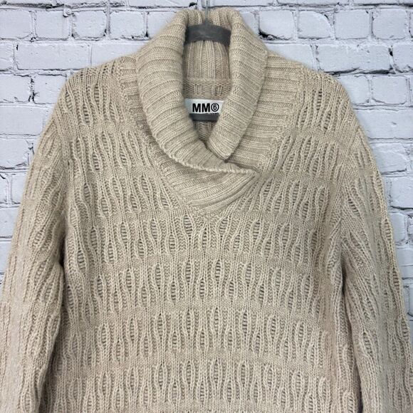 MM6 Maison Martin Margiela Cable Knit Mini Sweater Dress L Alpaca Wool Beige - Picture 2 of 13